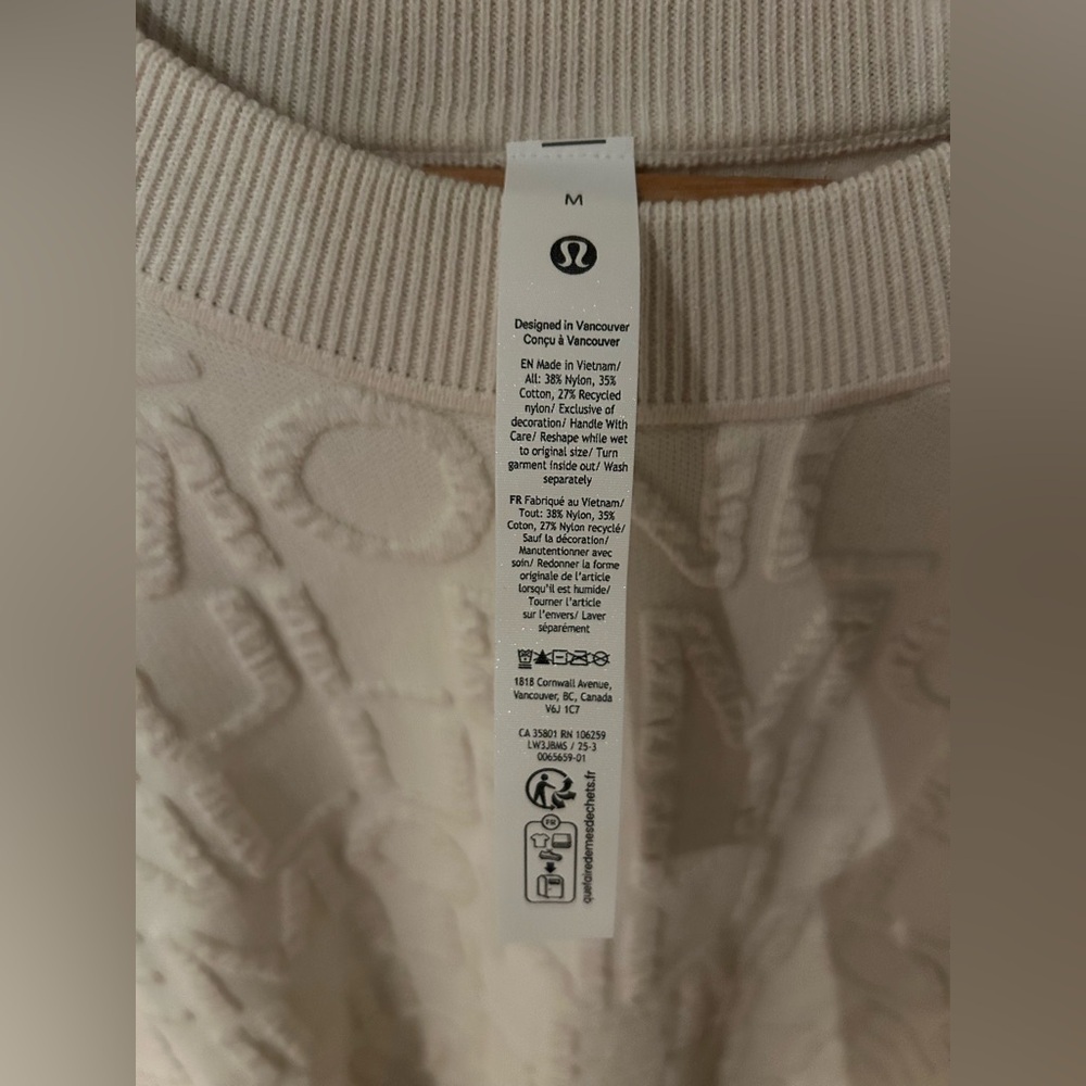 Lululemon Athletica Jacquard Cotton Blend Cream Crew Neck Sweater Size Medium - Picture 10 of 11